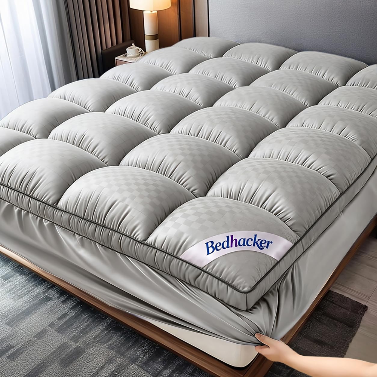 BEDHACKER CloudLike cooling pillow top mattress topper in gray