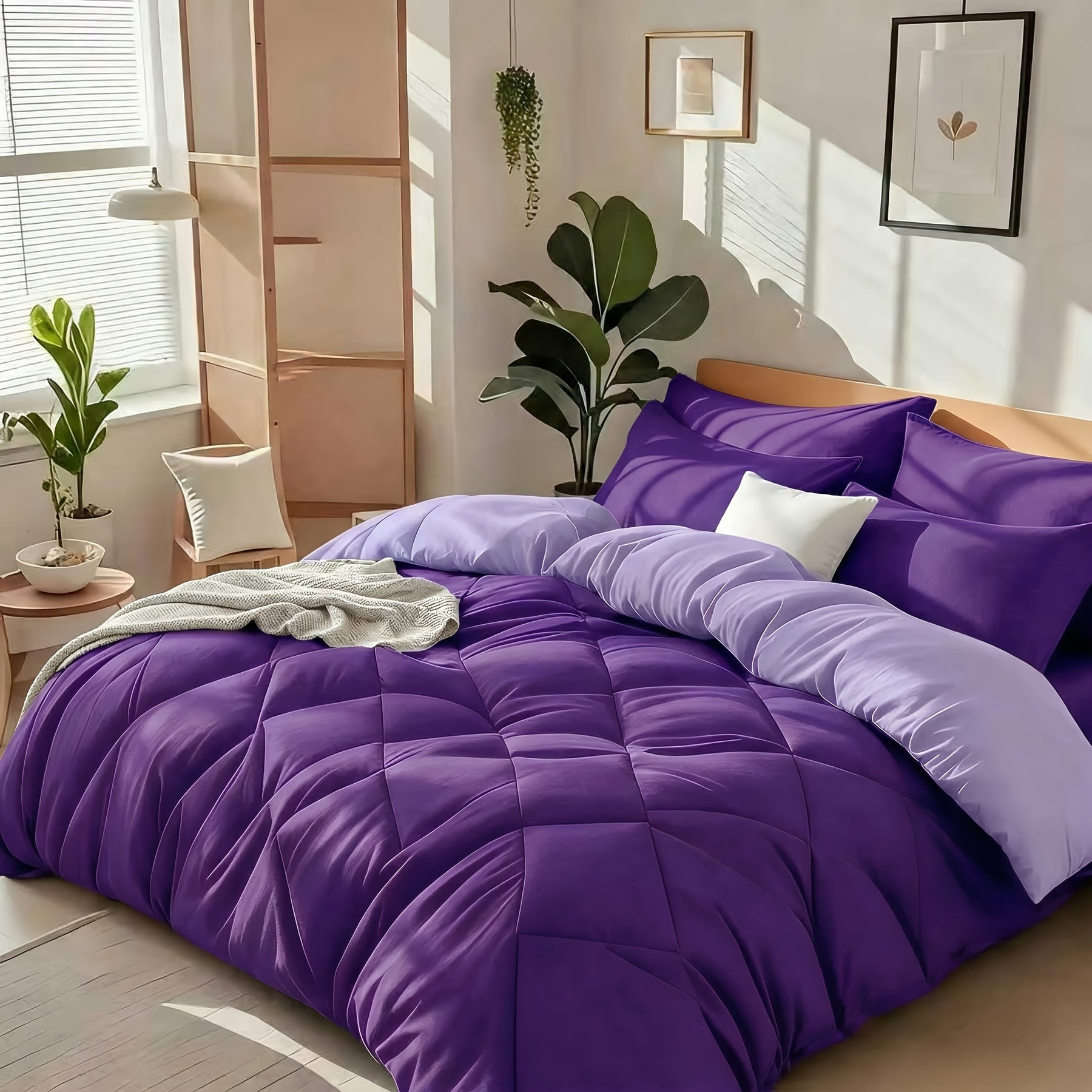 Bedhacker lightweight diamond-quilted comforter set in Deep Purple + Pearl Purple