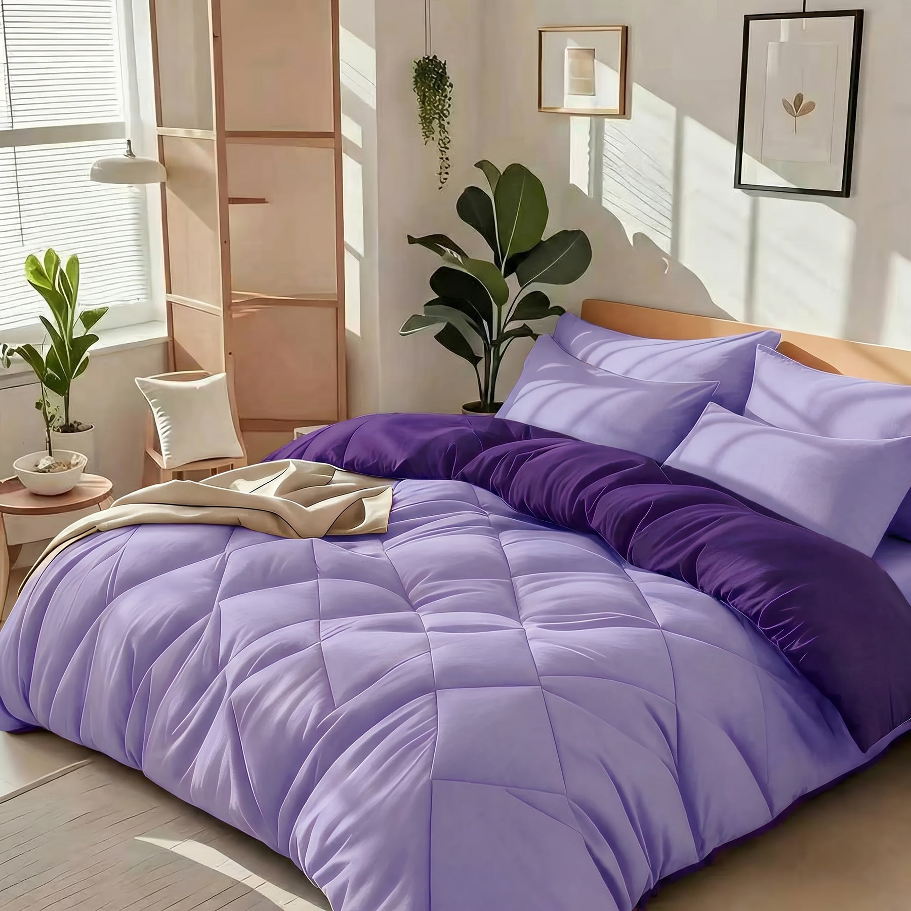 Bedhacker lightweight diamond-quilted comforter set in Light Purple + Deep Purple