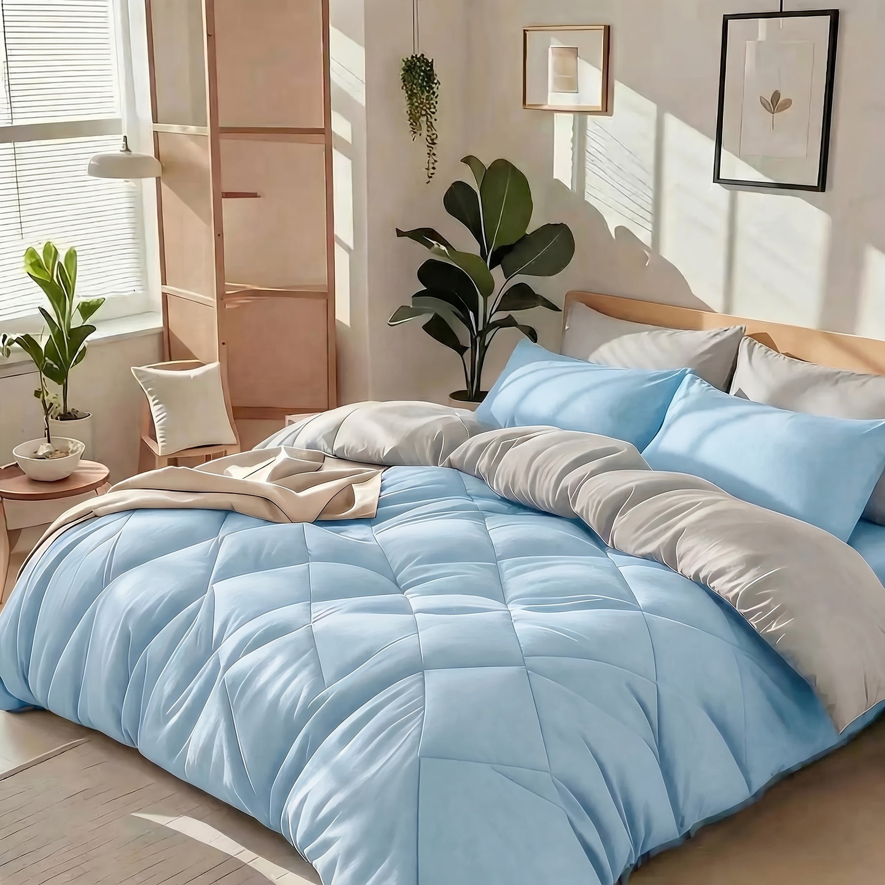 Bedhacker lightweight diamond-quilted comforter set in Sky Blue + Gray