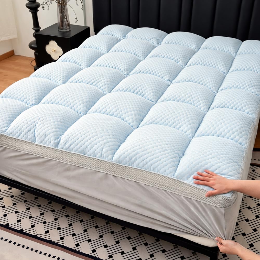 BEDHACKER plush cooling deep-pocket mattress topper in blue