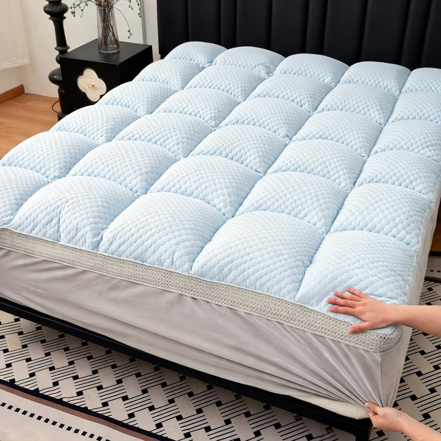 Plush Cooling Deep-Pocket Mattress Topper - Blue Twin