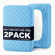 Bedhacker two-pack waterproof mattress protectors in light blue plus assorted