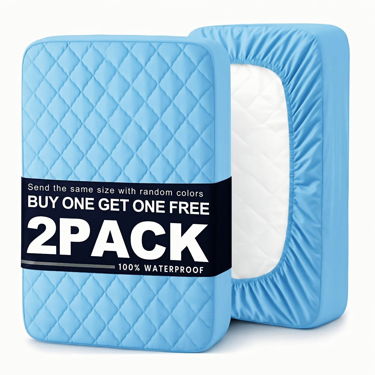 Bedhacker two-pack waterproof mattress protectors in light blue plus assorted