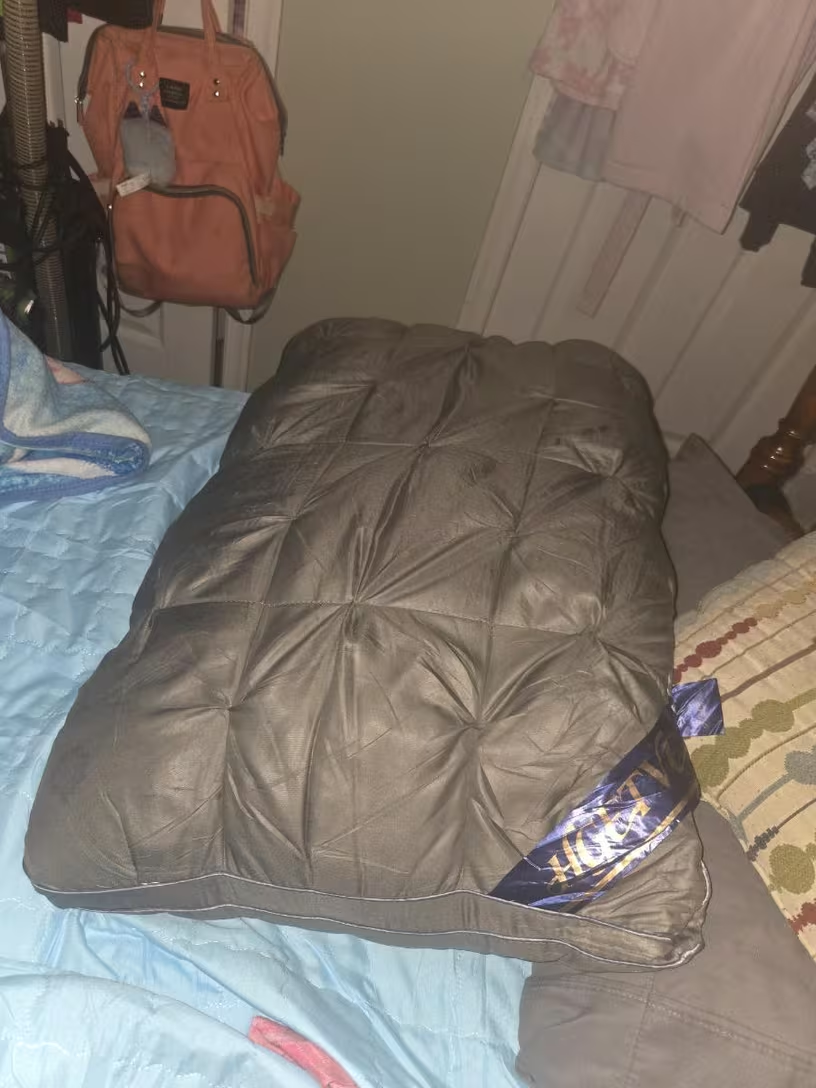 Customer photo of a gray Bedhacker pillow
